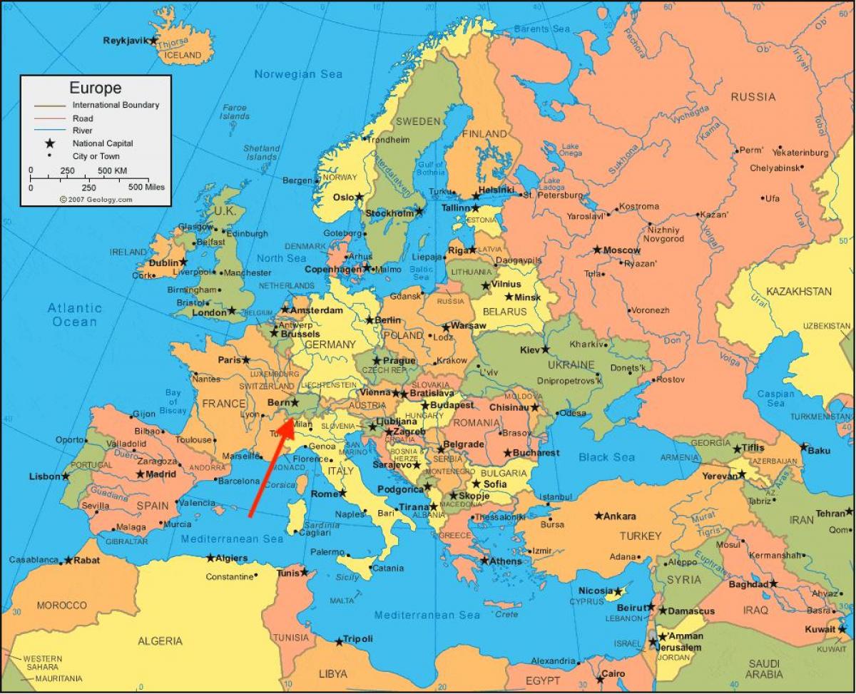 موقع سويسرا على خريطة أوروبا الغربية